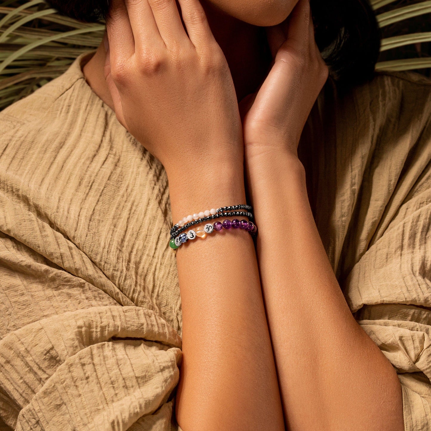 Balanced Spirit Amethyst Chakra Bracelet with Sterling Silver Beading, Handmade