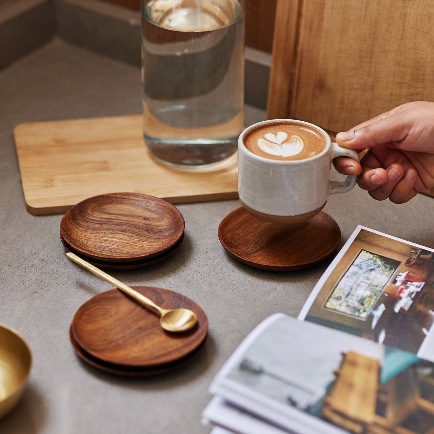 Teak Wood Coasters Set of Four with Saucer Shape