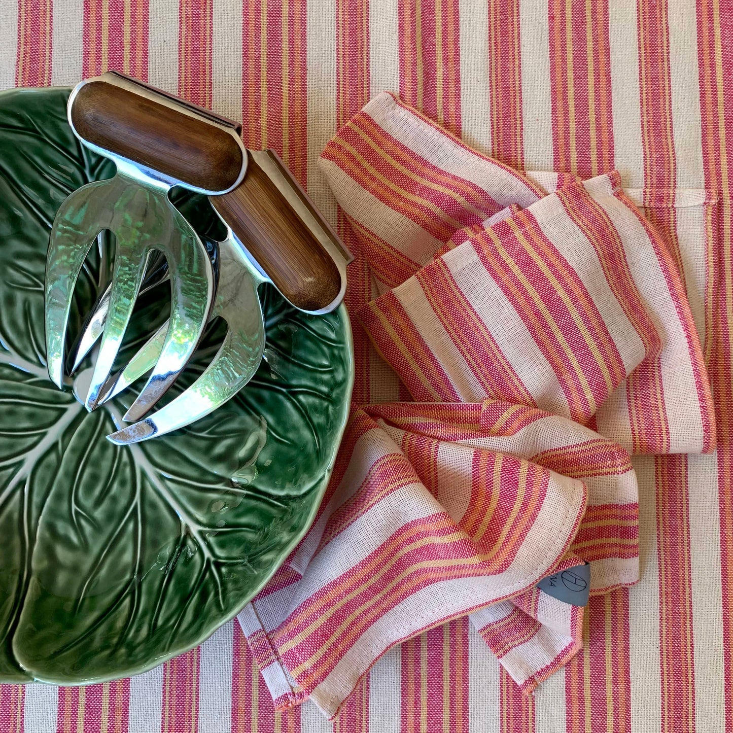 Eco-Friendly Magenta Striped Tablecloth Set with Napkins