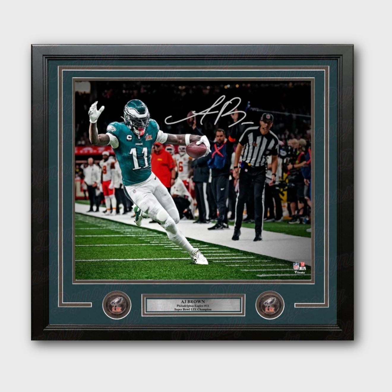 AJ Brown Super Bowl LIX Signed Eagles Framed Football Photo