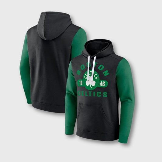 Boston Celtics Black & Green Attack Colorblock Pullover Hoodie