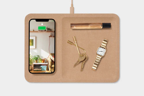 Linen Wireless Charging Valet Tray with USB & Device Storage