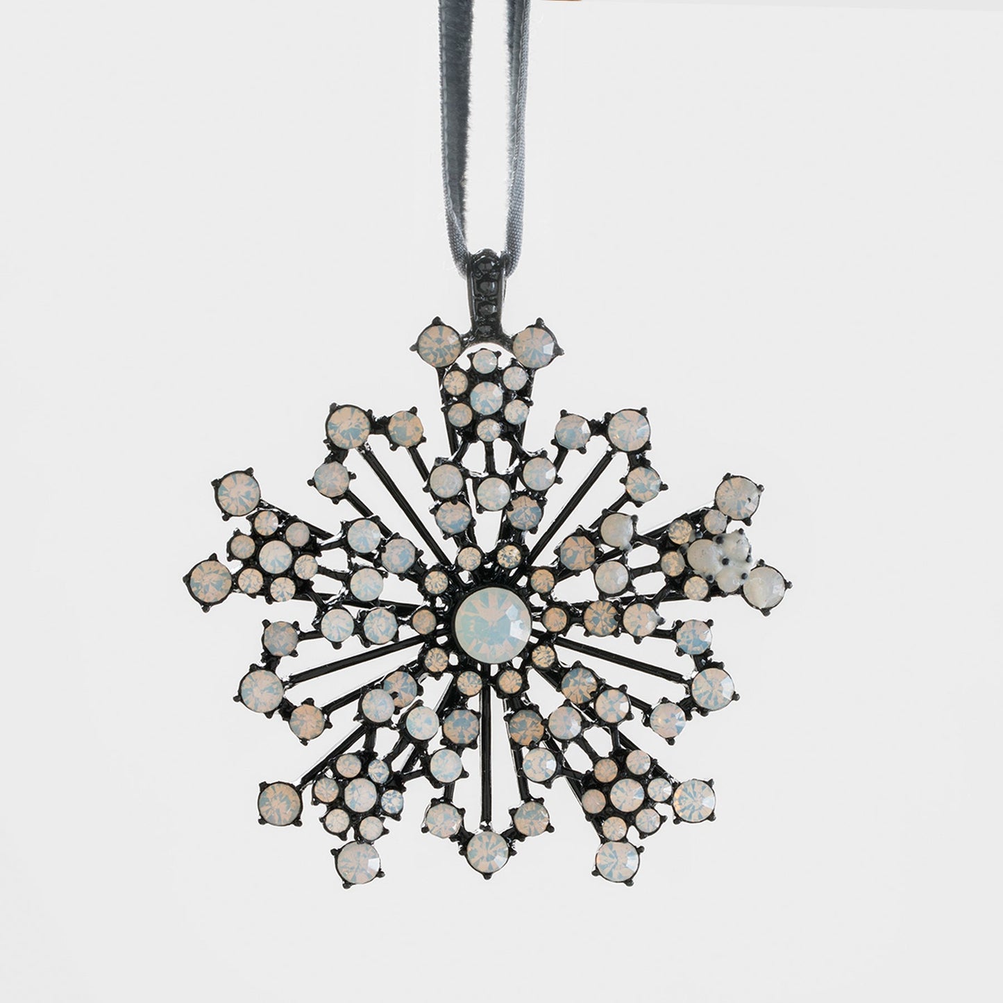 Elegant Black Sparkle Snowflake Ornament with Opal Glass Gems