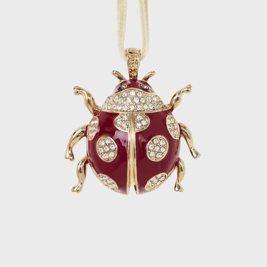 Luxury Red Ladybug Hanging Ornament with Gold Sparkle