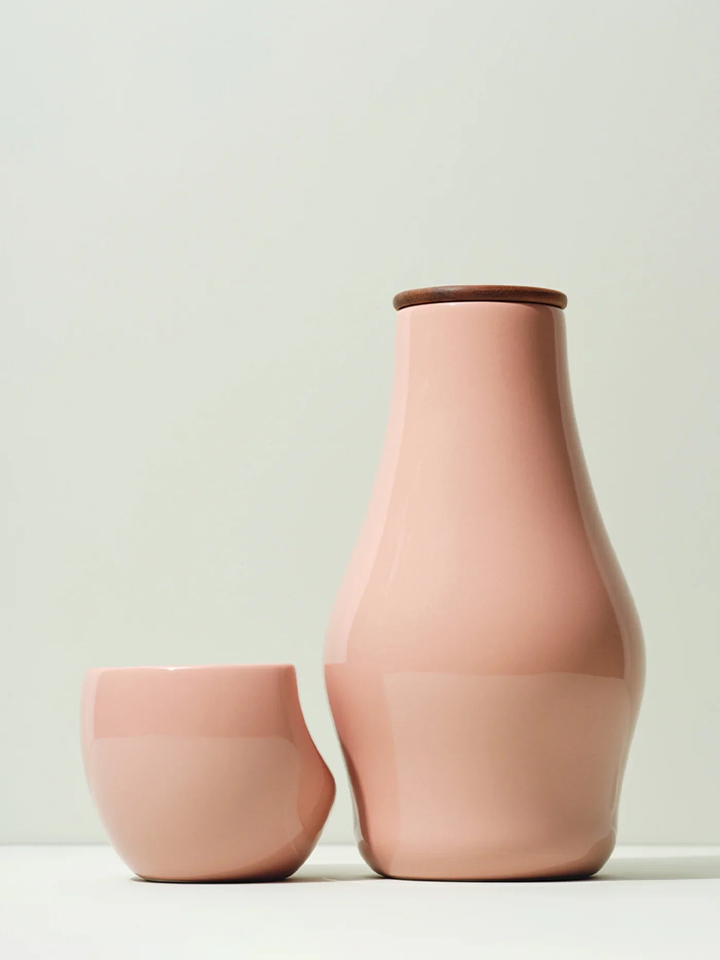 Sculptural Hand-Glazed Carafe with Handcrafted Wooden Lid, Gift-Boxed