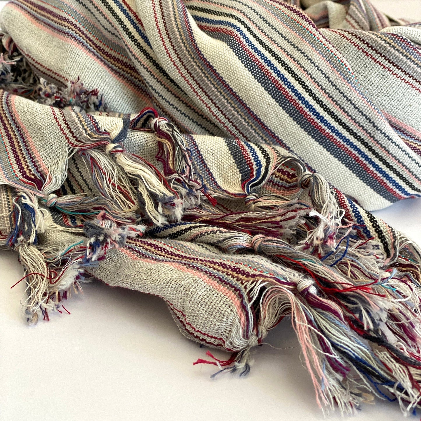 Casablanca Gray Recycled Turkish Towel–Blanket, Handwoven, Striped, 70x30