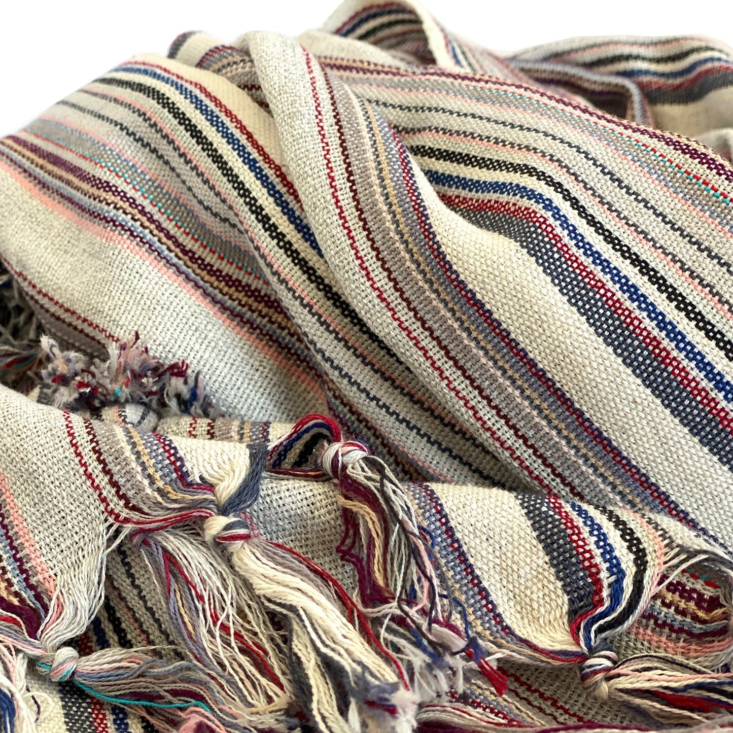 Casablanca Gray Recycled Turkish Towel–Blanket, Handwoven, Striped, 70x30