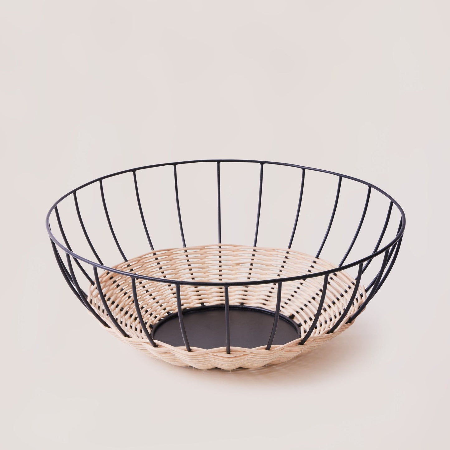Cabo Rattan & Iron Fruit Basket, Airy Modern Centerpiece Bowl