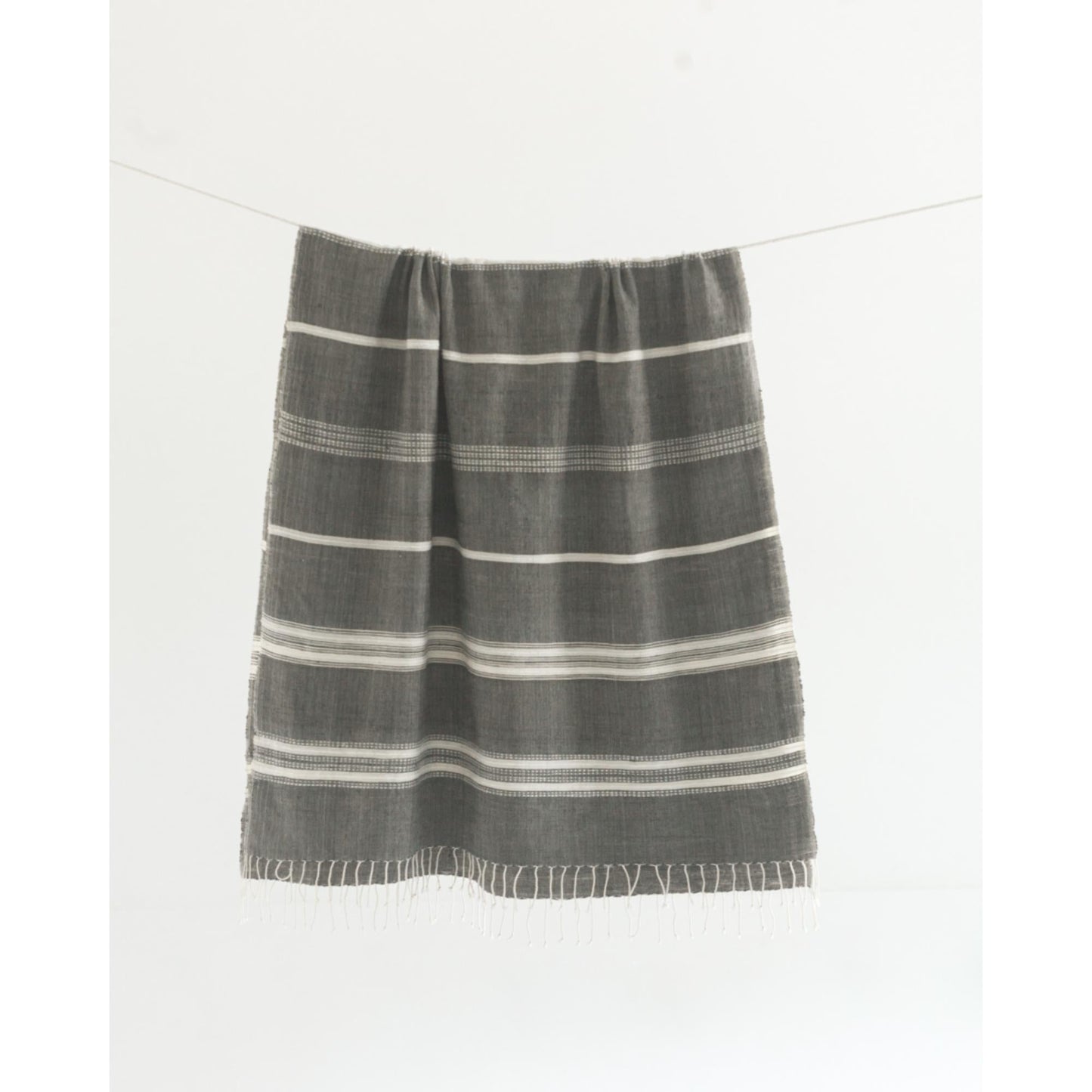 Aden Grey/Natural Versatile Striped Throw in Hand-Spun Ethiopian Cotton
