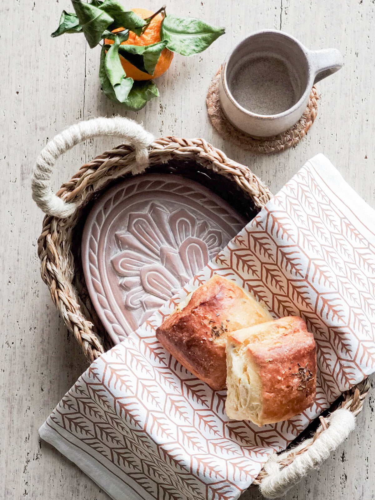 Oval Flower Bread Warmer Basket & Tea Towel Gift Set