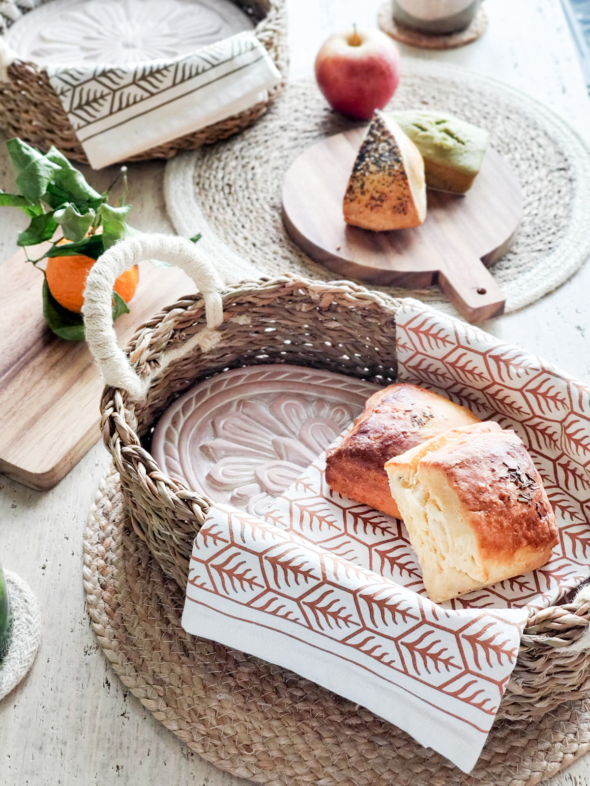 Oval Flower Bread Warmer Basket & Tea Towel Gift Set