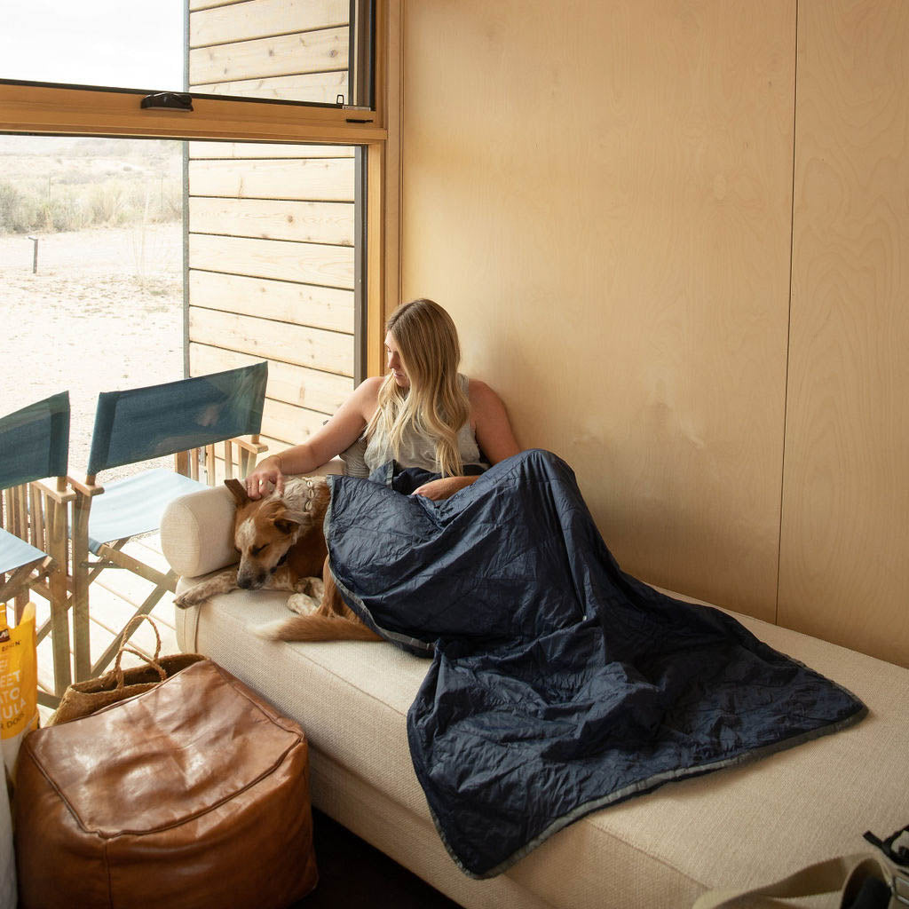 Ultimate Packable Blue Travel Blanket – Warm, Puffy & Compact