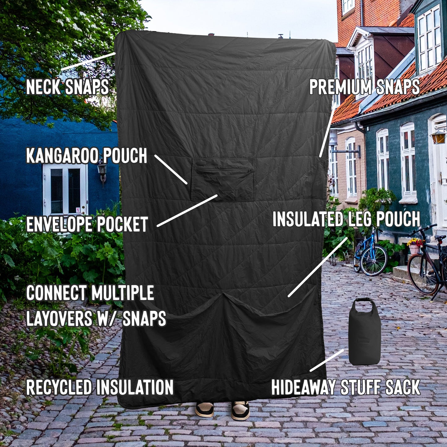 Layover™ Black Puffy Travel Blanket with Packable Stuff Sack