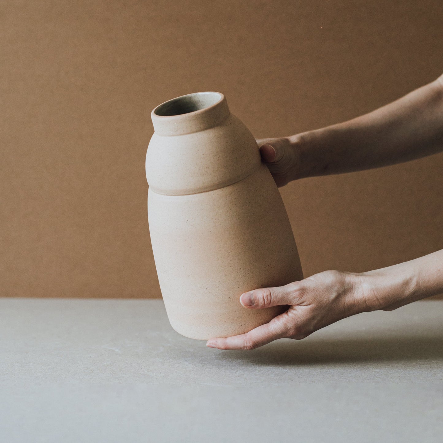 Handcrafted Earth-Toned Chubby Ceramic Vase – Unique Artisan Decor