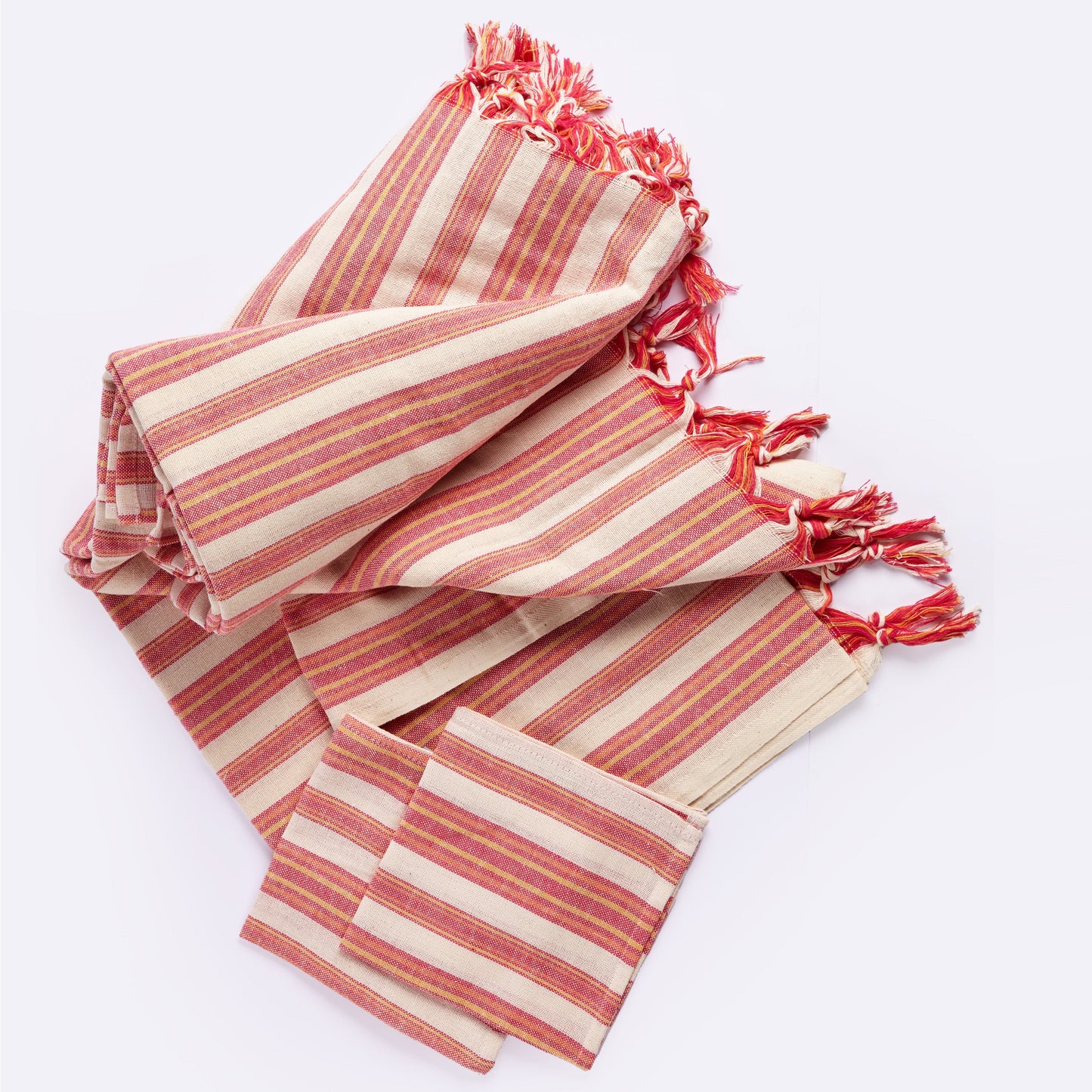Eco-Friendly Magenta Striped Tablecloth Set with Napkins
