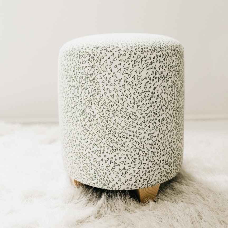 Basilone Cereus Small Round Ottoman, Responsibly Upholstered in USA