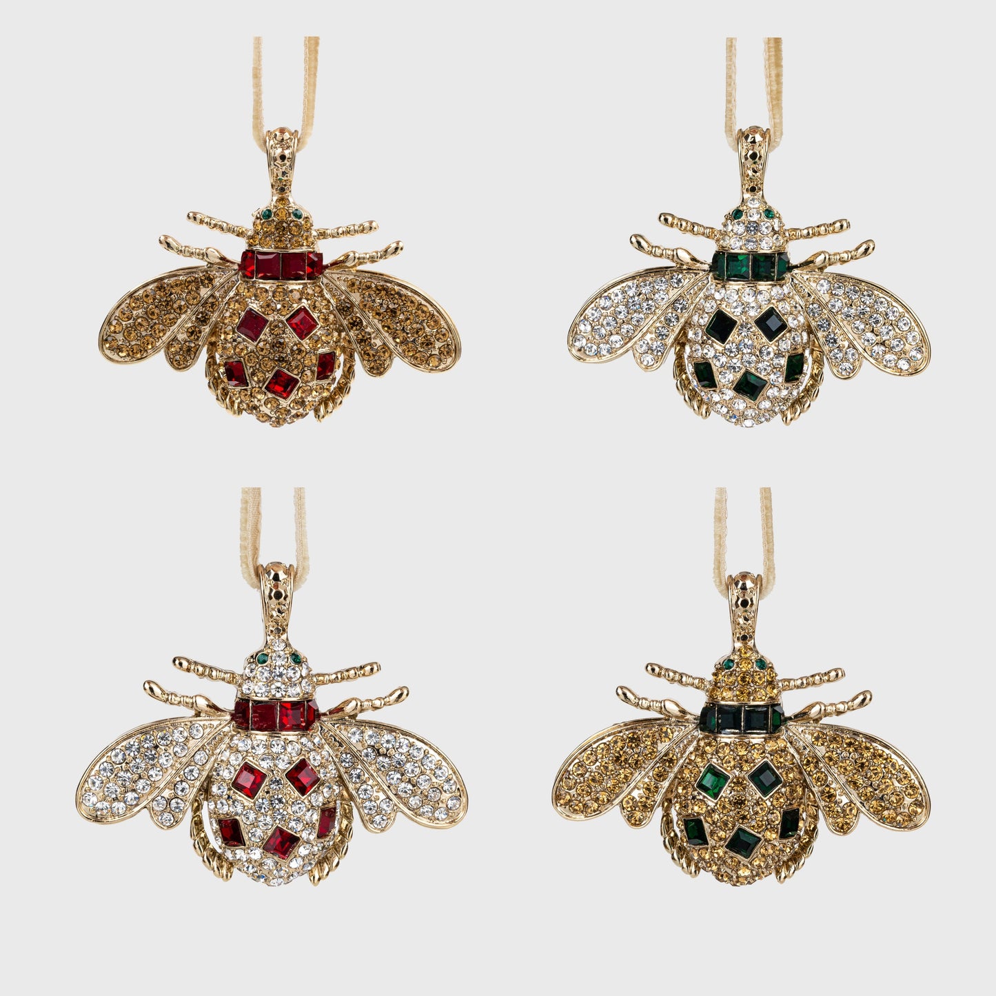 Red & Green Classic Bee Hanging Ornaments – Boxed Set of Two