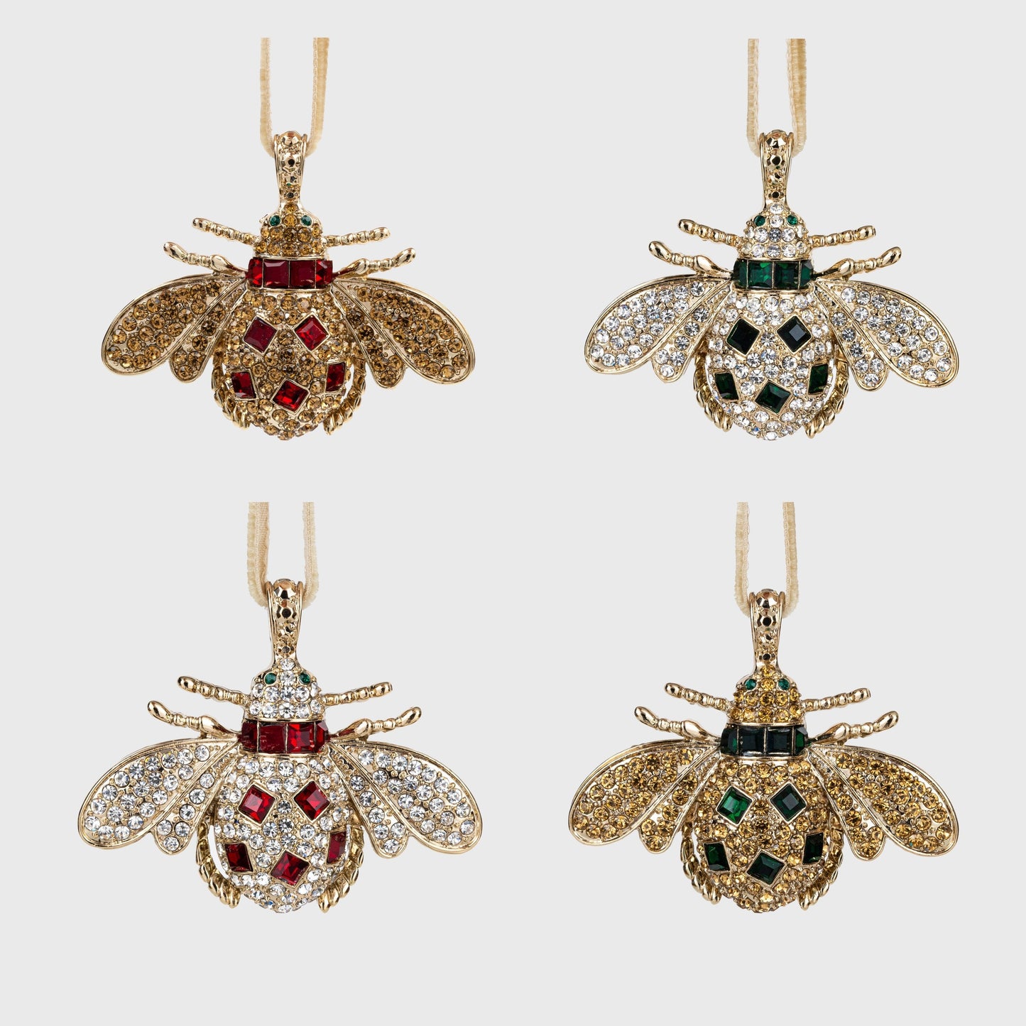 Red & Green Classic Bee Hanging Ornaments – Boxed Set of Two