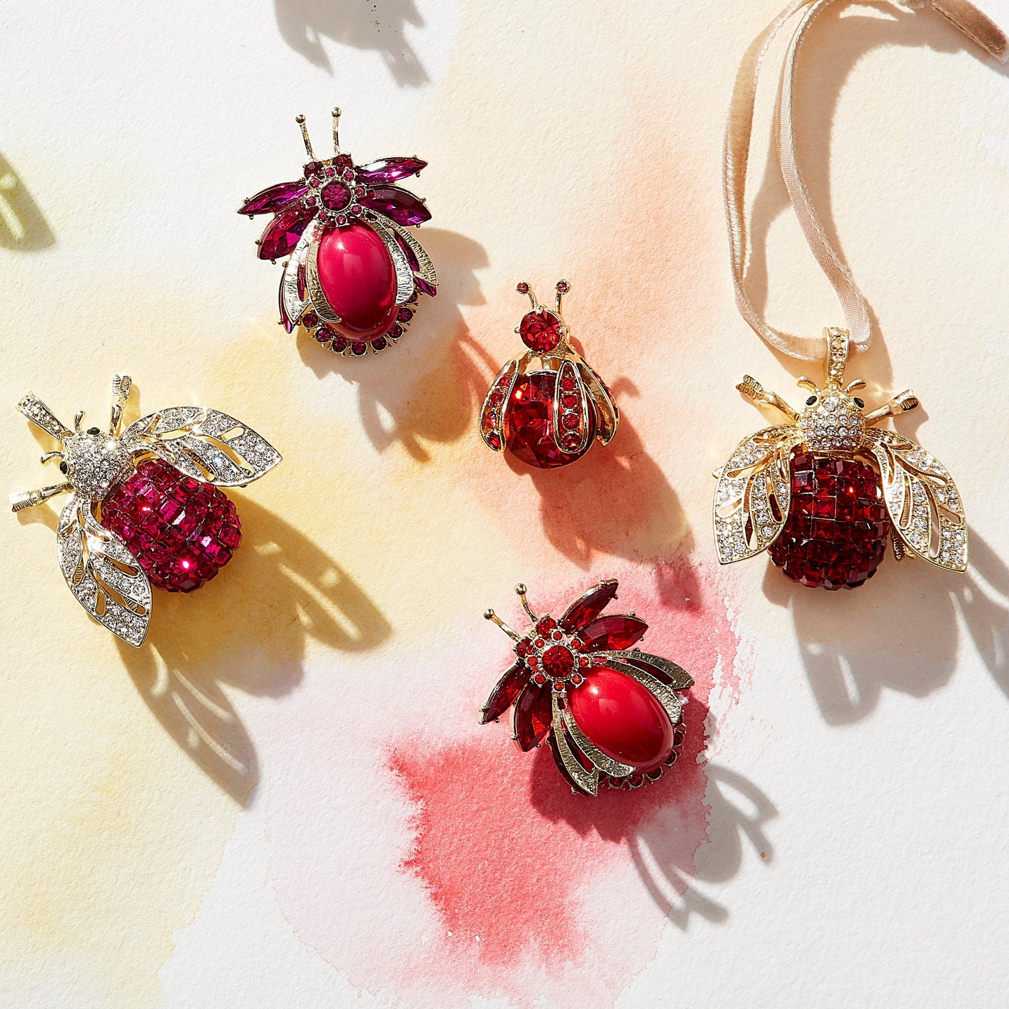 Ruby Sparkle Bee Hanging Ornament with Over 100 Crystals