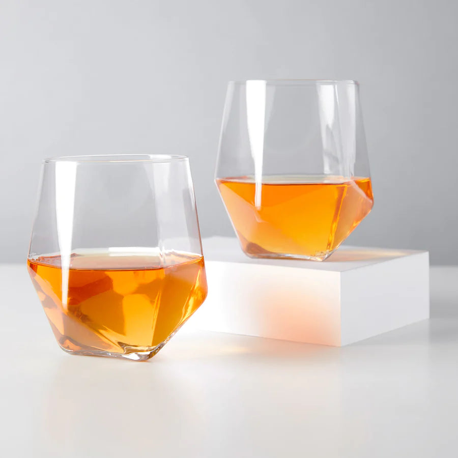 Viski Seneca Faceted Crystal Tumblers – Elegant 11oz Glass Set