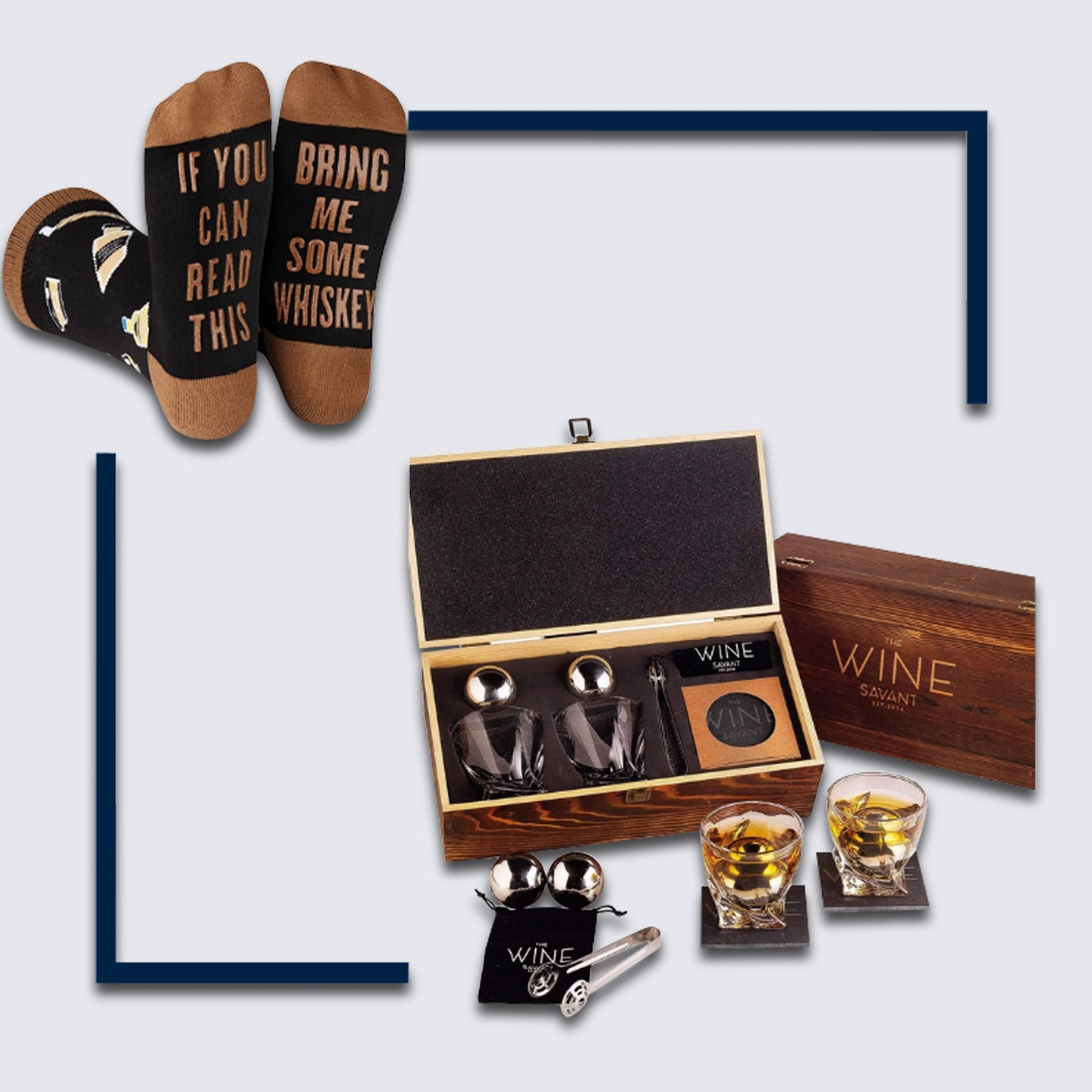 Whiskey Lovers Gift Box – Crystal Glasses & Chilling Kit