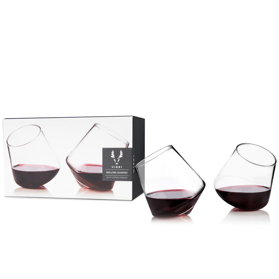 Viski Raye Rolling Crystal Wine Glass Set – Elegant Aeration Tumblers