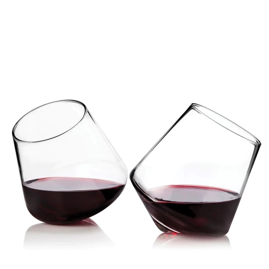 Viski Raye Rolling Crystal Wine Glass Set – Elegant Aeration Tumblers