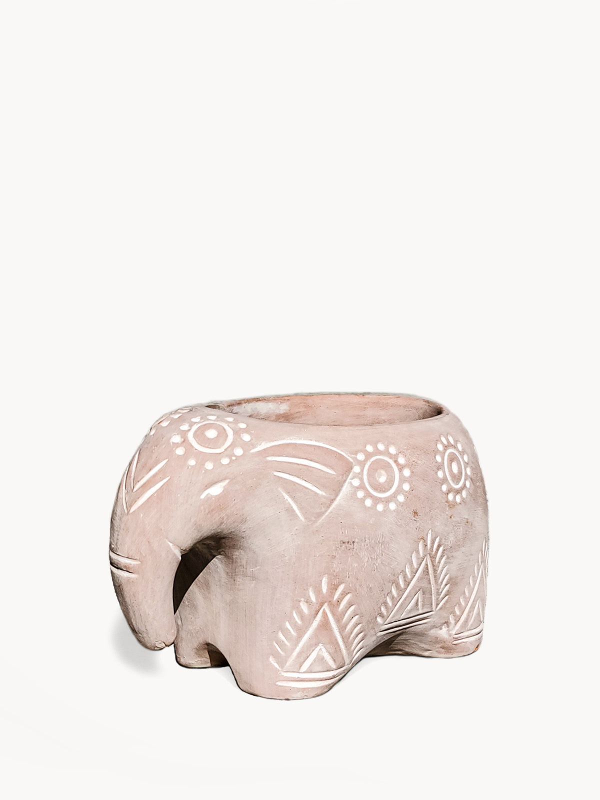 Handmade Terracotta Folk Elephant Planter, Natural Clay with Drainage Hole