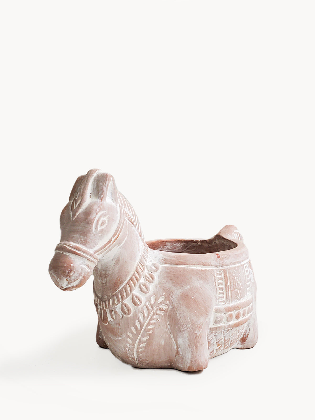 Handmade Terracotta Horse Clay Planter with Drainage Hole, Fair Trade