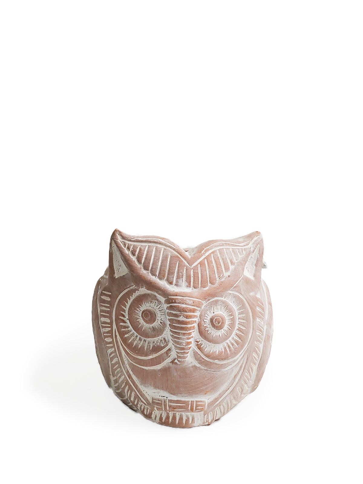 Handmade Terracotta Horned Owl Planter, Fair Trade Clay Decor Pot