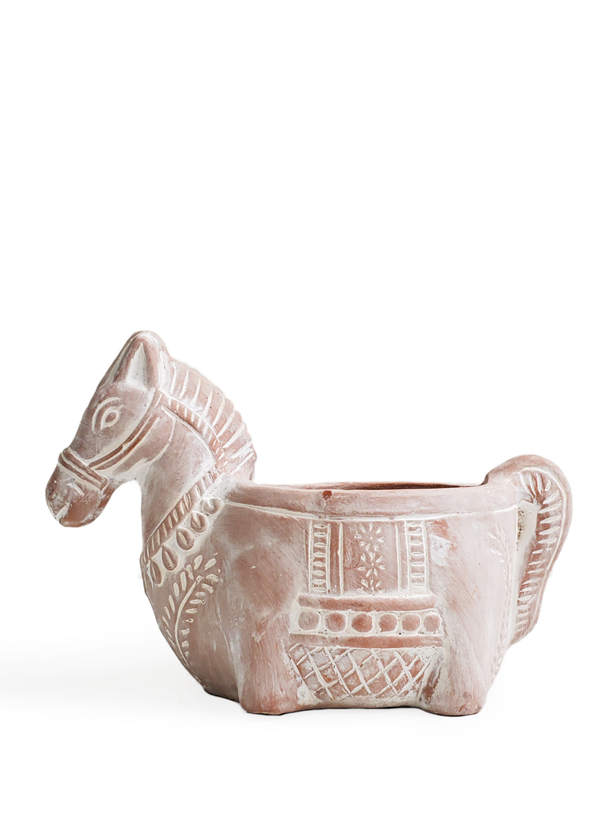Handmade Terracotta Horse Clay Planter with Drainage Hole, Fair Trade