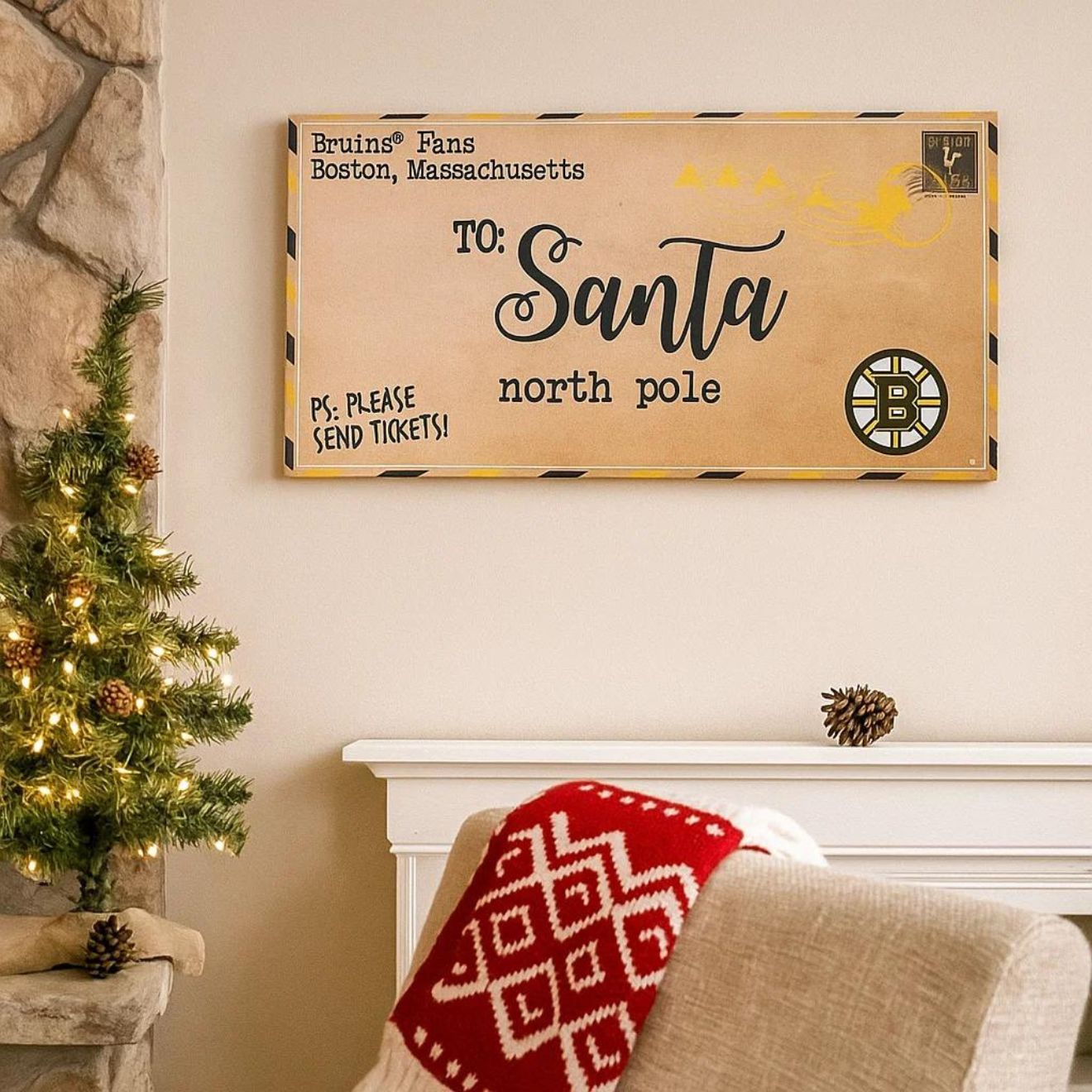 Boston Bruins 6" x 12" Holiday Letter to Santa Sign