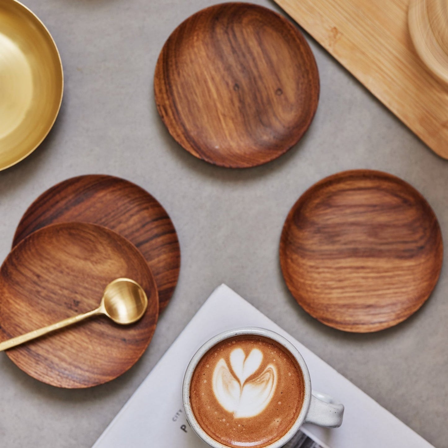Teak Wood Coasters Set of Four with Saucer Shape