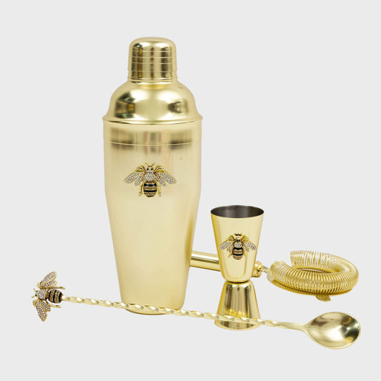 Luxury Stripey Bee Cocktail Shaker & Bar Tool Gift Set
