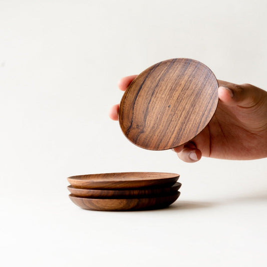 Teak Wood Coasters Set of Four with Saucer Shape