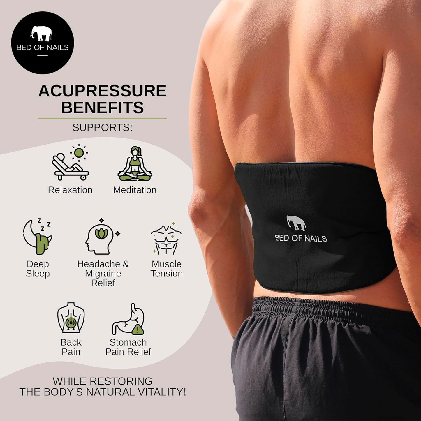 Bed of Nails Black Acupressure Strap for Targeted Relief