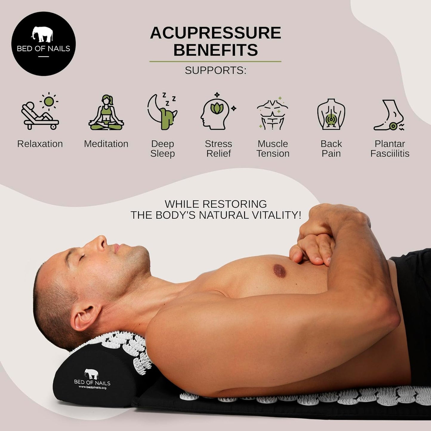 BON Intense Black Acupressure Pillow, 2,142 Nails for Relief