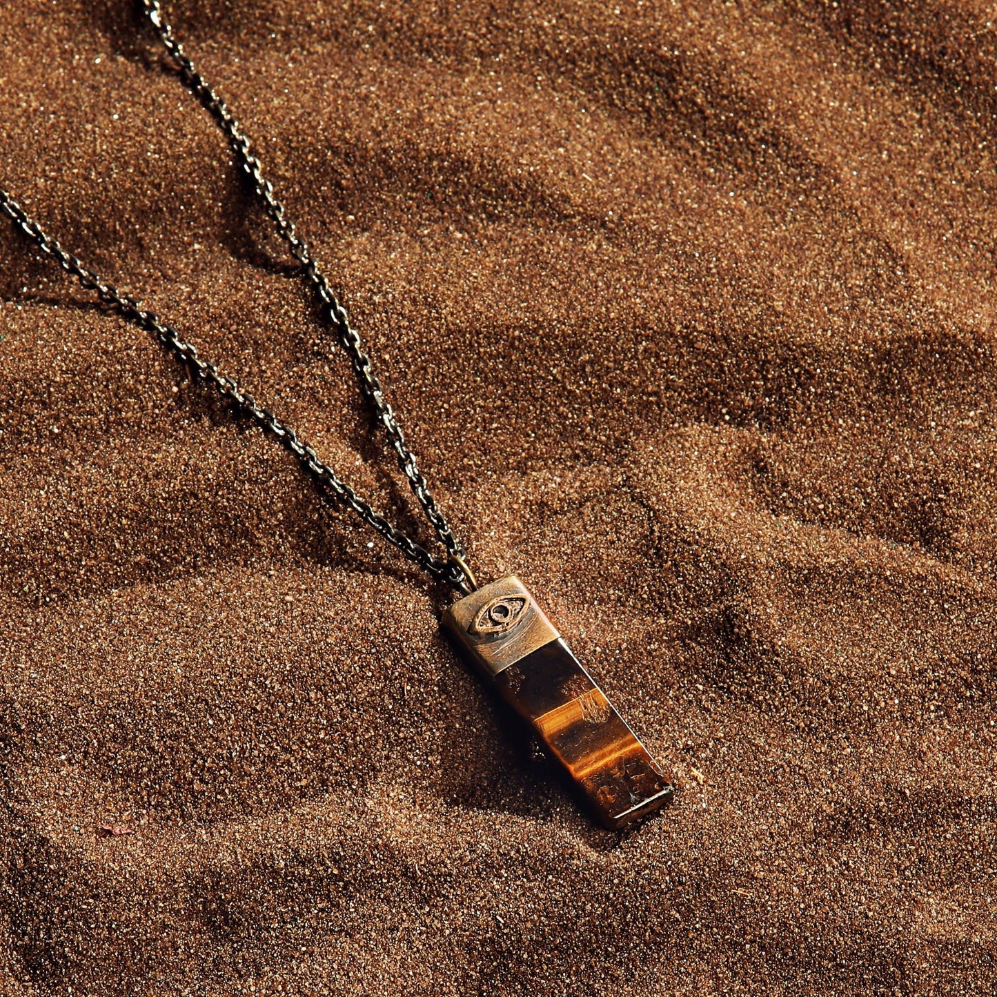 Outstanding Strength — Tiger's Eye Evil Eye Slab Necklace