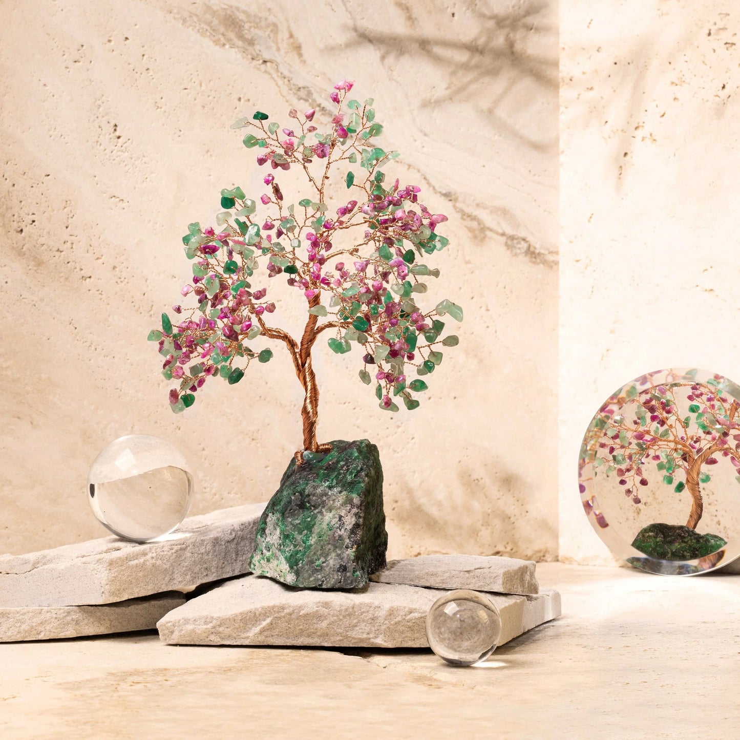 Divine Inspiration Pink Tourmaline & Jade Feng Shui Tree — Medium