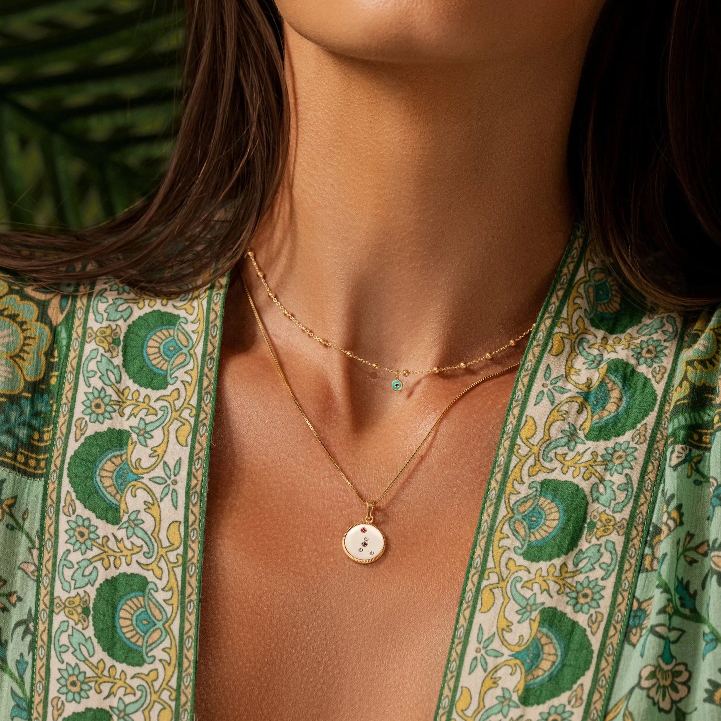 Glowing Perspective Turquoise Enamel Evil Eye Necklace — Gold Plated