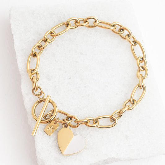 Give Hope Bracelet in Gold — Mother-of-Pearl Heart Toggle, Gift Boxed.