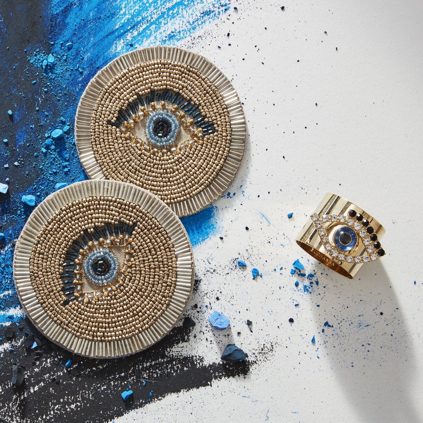 Evil Eye Napkin Rings Set of Two Blue Enamel Table Decor