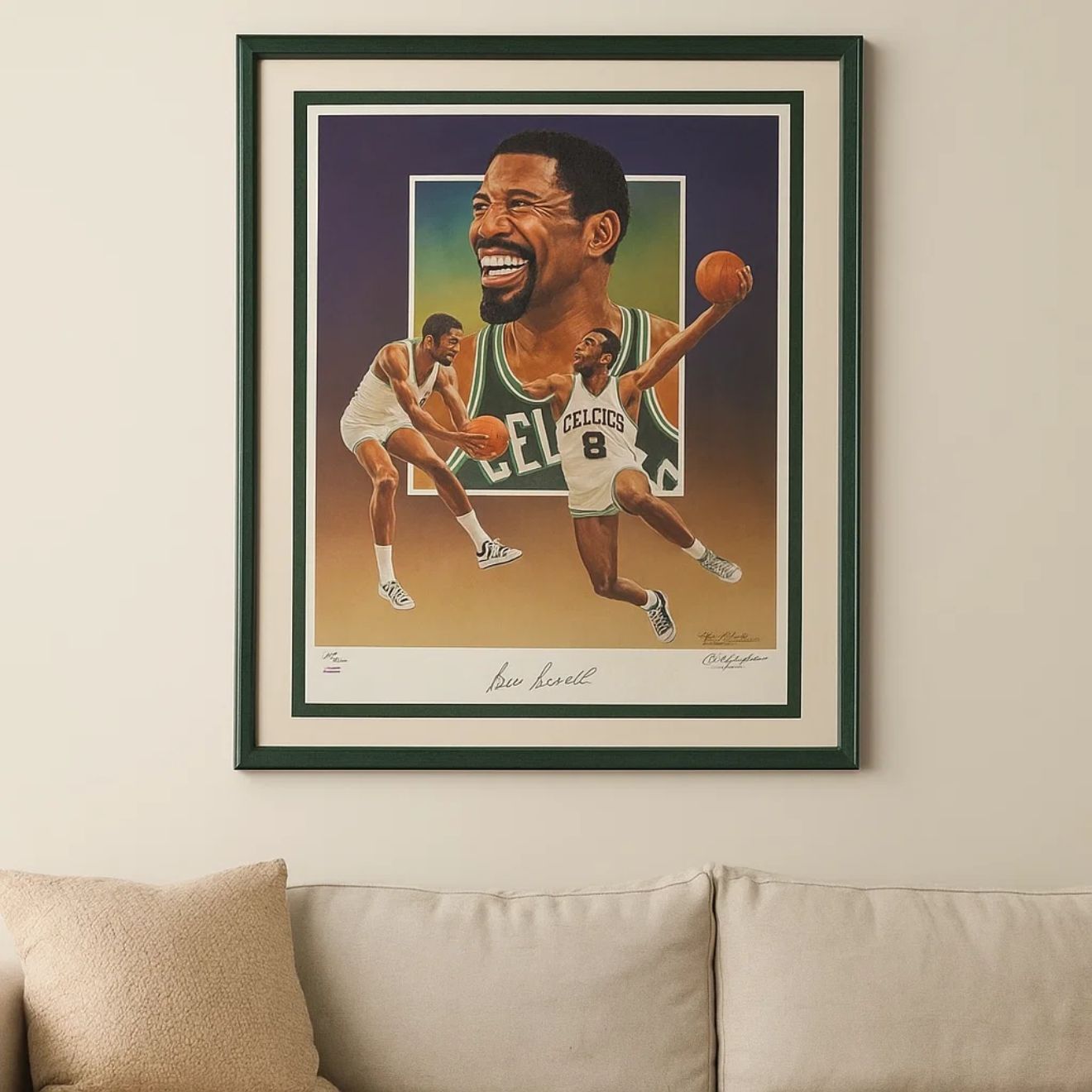 Bill Russell Autographed Celtics 18x24 Basketball Lithograph