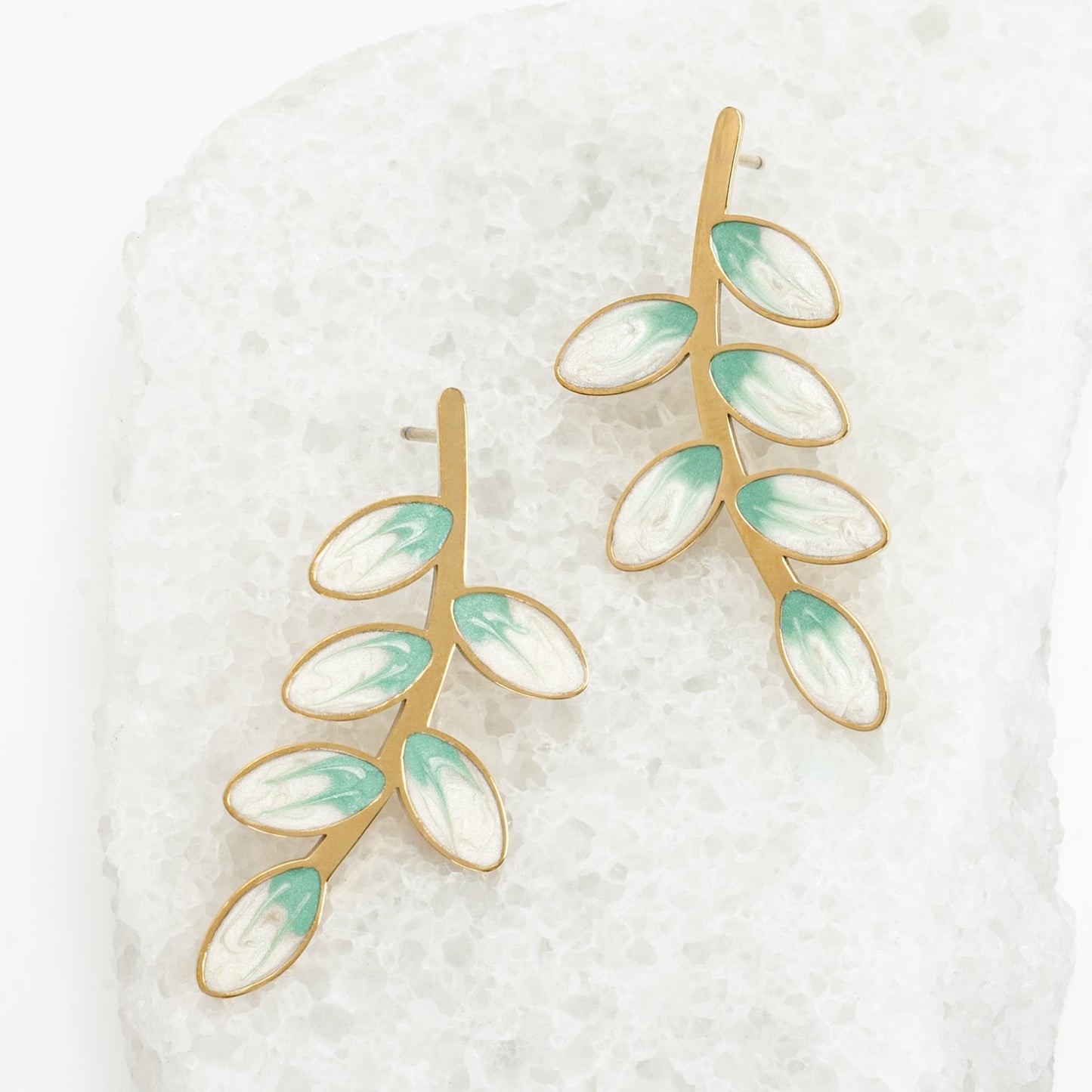 Hope Grows Leaf Earrings — 14K Gold-Plated Enamel