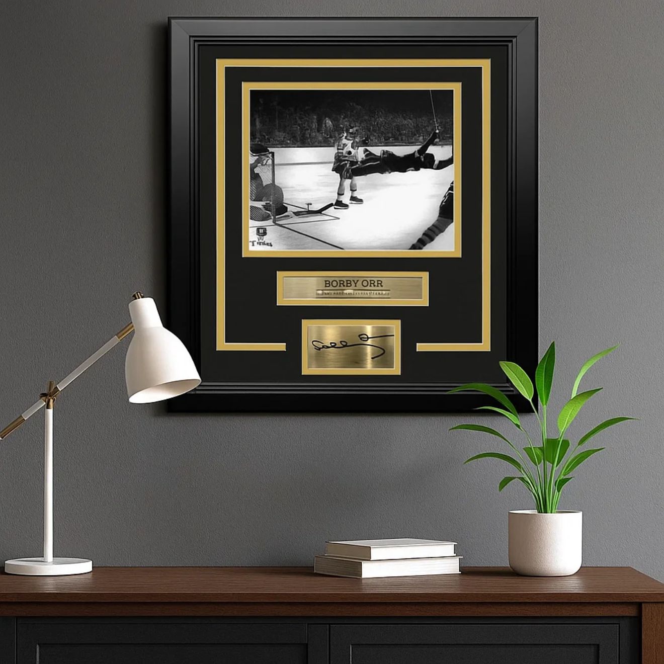 Bobby Orr 1970 Stanley Cup Goal Framed Photo with Autograph