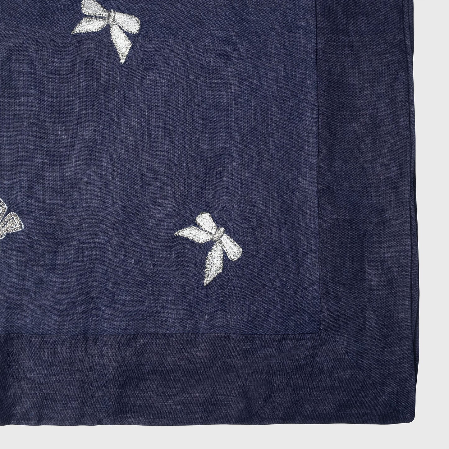 Extra Large Navy Bow Table Runner, Hand-Embroidered Luxe Holiday Statement
