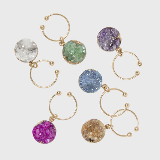 Luxury Druzy Stone Wine Charms – Set of Six