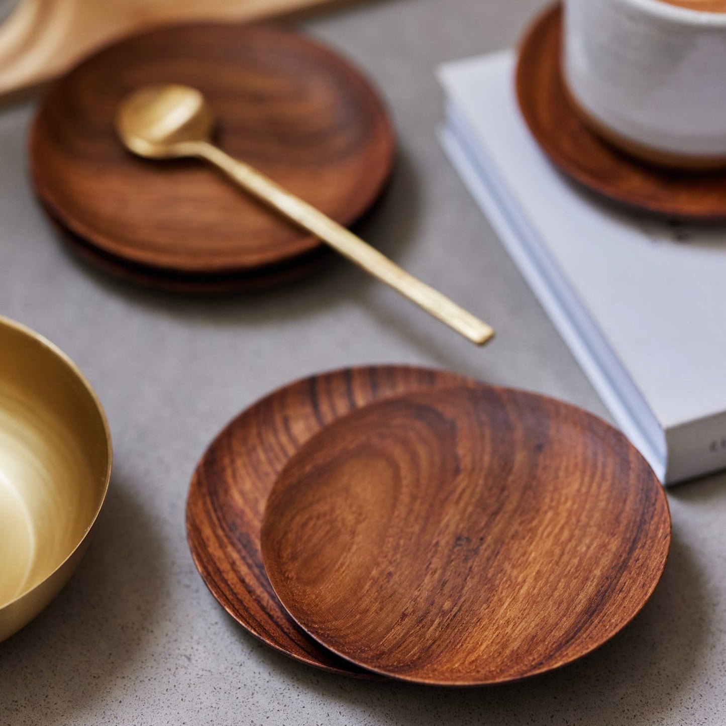 Teak Wood Coasters Set of Four with Saucer Shape
