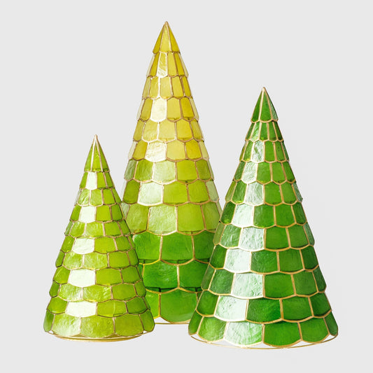 Glowing Capiz Christmas Tree Set – Elegant Holiday Decor Trio