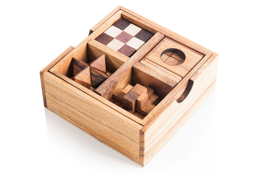 Five Mechanical Puzzle Set — Wooden Gift Box for Adults